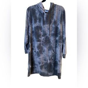 White Mark Tie Die Hoodie Oversized Tunic/Top Blouse Dress 2X Gray Lightweight
